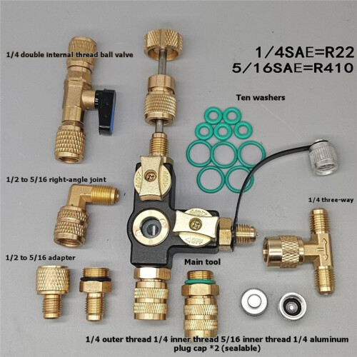 Dual Valve Removal Tool with 1/4" Valve Core- HVAC Valve Tool Includes Sight Glass Visual Refrigerant Refill -Set 1