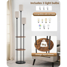 3-Linen Lampshade Floor Lamp Living Room Reading Standing Lamp