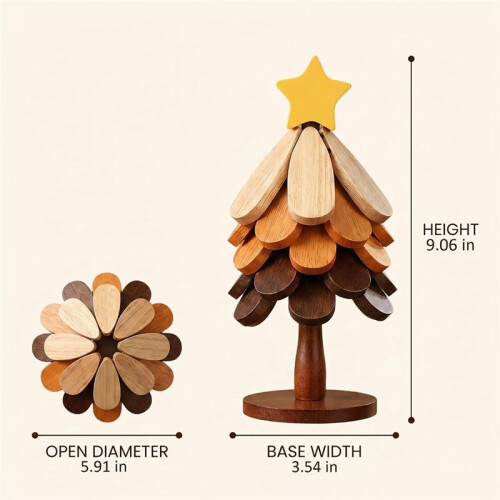 Tree Shaped Wood Trivets Foldable Heatproof with Stand for Hot Dishe 2