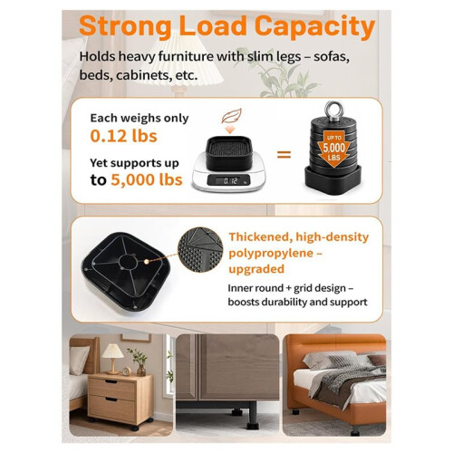 4 Pack Adjustable Furniture Risers, Square Stackable Bed Risers, Suitable for Bed Frame, Sofa, Couch, Table, Chair Legs