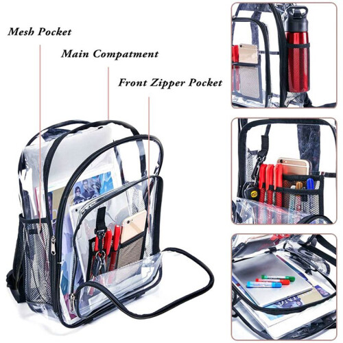 3X Heavy Duty Clear Backpack,Security Transparent School Backpack,See Through Bookbag for Work, Security Check Travel