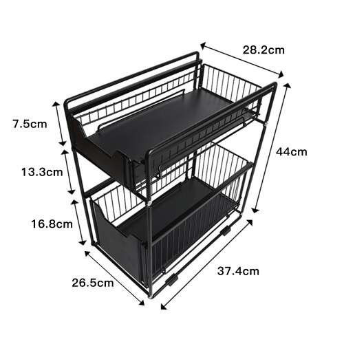 Set of 1 Kitchen Shelves Slide-Out Storage Rack Black 1