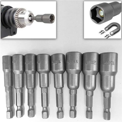 24pcs 1/4 Inch Hex Magnetic Nut Driver Socket Set Metric Impact Drill Bits 6 to 13mm Adapter 1