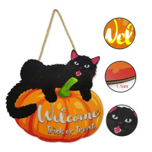 Halloween Pompoen Welkomstbord Glowing Zwarte Katten Muurdecoratie Trick Or Treat Bord voor Binnen Buiten Tuin Muur Halloween