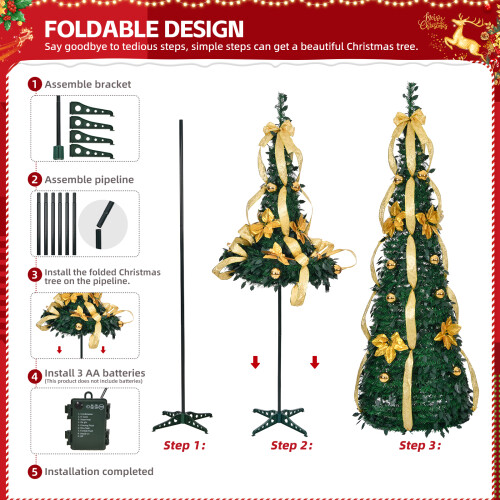 6 FT 8 Modes Light Pop Up Artificial Fully Decorated Christmas Tree 2