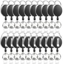 20-Pack Märkesrullar Infällbar ID-Brickahållare med Karbinhake Heavy Duty Badge Reel Clip och Nyckelring för Arbetskontoret