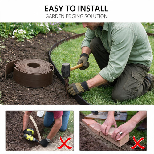 12 Metre FLEXIBLE GARDEN BORDER GRASS LAWN PATH EDGING WITH PLASTIC PEGS 2