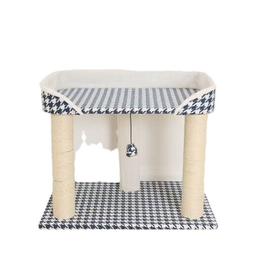 Cat Tree Climbing Frame – Houndstooth Cat House with Sisal Scratching Post & Bed 1