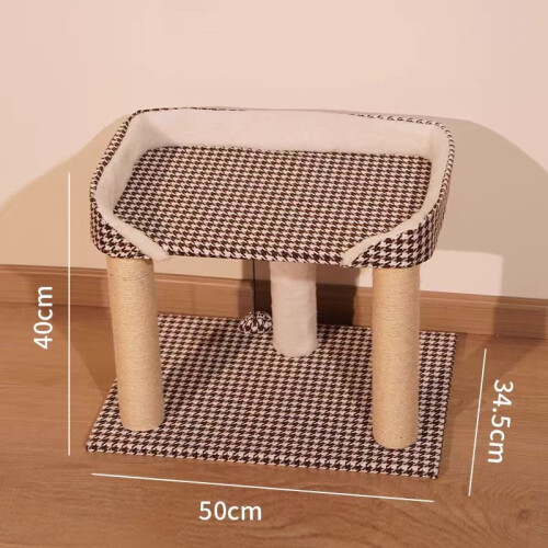 Cat Tree Climbing Frame – Houndstooth Cat House with Sisal Scratching Post & Bed 2