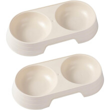 Double-Tray Pet Feeding Bowl – Shallow Whisker-Friendly Dish for Cats & Dogs, Beige