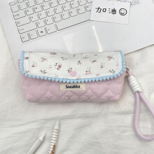 (Light Pink) Cute Floral Stationery Bag With Polyester Material Large Capacity Organizer Teens For Students