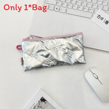 (Butterfly Ribbon Silver) Fashionable Themed Bowknot Pu Makeup And Stationery Pouch Multipurpose Storage With