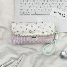 (Green Purple) Cute Floral Stationery Bag With Polyester Material Large Capacity Organizer Teens For Students
