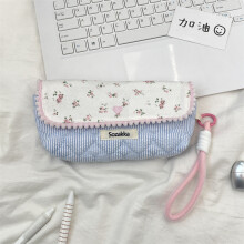 (Pink Blue) Cute Floral Stationery Bag With Polyester Material Large Capacity Organizer Teens For Students