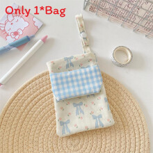 (Bow Blue) Multipurpose Pen Fabric Bag With Double Layer Capacity For Students Nurses Teachers