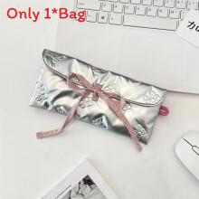 (Butterfly Silver Flap) Fashionable Themed Bowknot Pu Makeup And Stationery Pouch Multipurpose Storage With