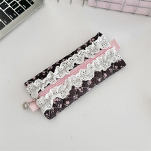(Black Pink Flower) Flower Patterned Girls Polyester Pencil Bag With Spacious For Students Design
