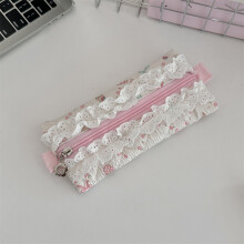 (Edged Pastry) Flower Patterned Girls Polyester Pencil Bag With Spacious For Students Design