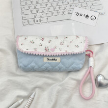(Light Blue) Cute Floral Stationery Bag With Polyester Material Large Capacity Organizer Teens For Students