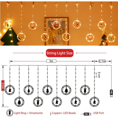 Christmas Window Curtain Lights, 3m 100LED Waterproof USB Powered String Light 1