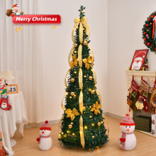 Pop Up Christmas Tree 6FT Pre Lit with 80 LED Lights Home Decoration Green 1PCS