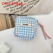 (Blue Bow Grid) Quilted Small Storage Pouch For Girls With Zipper And Pattern Stylish Grid