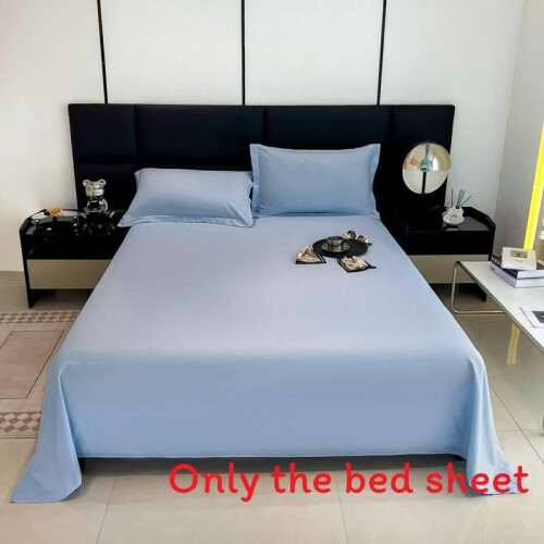 (Blue) Solid Simple Colored Bed Sheet With Super Soft And Breathable For Items Daily