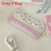 (Pink) Lightweight Flower Design Pen Bag With Polyester Material For Stationery Organizer Girls