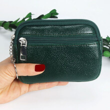 (Green)Solid Color Pu Coin Organizer With Zipper Closure And Compact Storage For Daily