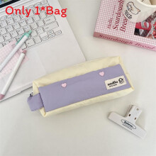 (Cream) Pencil Style Simple Bag For Girls With Extra Storage For And Accessories Stationery