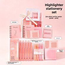 (Highlighter Pink 6pcs) Stationery Morandi Gift Set For Students With Reusable Pvc Materials For Ideal Children