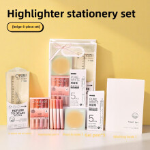 (Highlighter Beige 5pcs) Gift Morandi Stationery Set For Students With Reusable Pvc Materials Ideal Children For