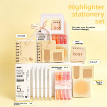 (Highlighter Beige 6pcs) Gift Morandi Stationery Set For Students With Reusable Pvc Materials Ideal Children For