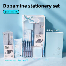(Stationery Set Blue) Gift Morandi Stationery Set For Students With Reusable Pvc Materials Ideal Children For