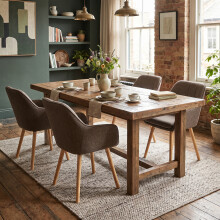 (Mocha Brown, Set of 4) Fabric Dining Chairs with Armrests, Wooden Legs - GOEURVANT