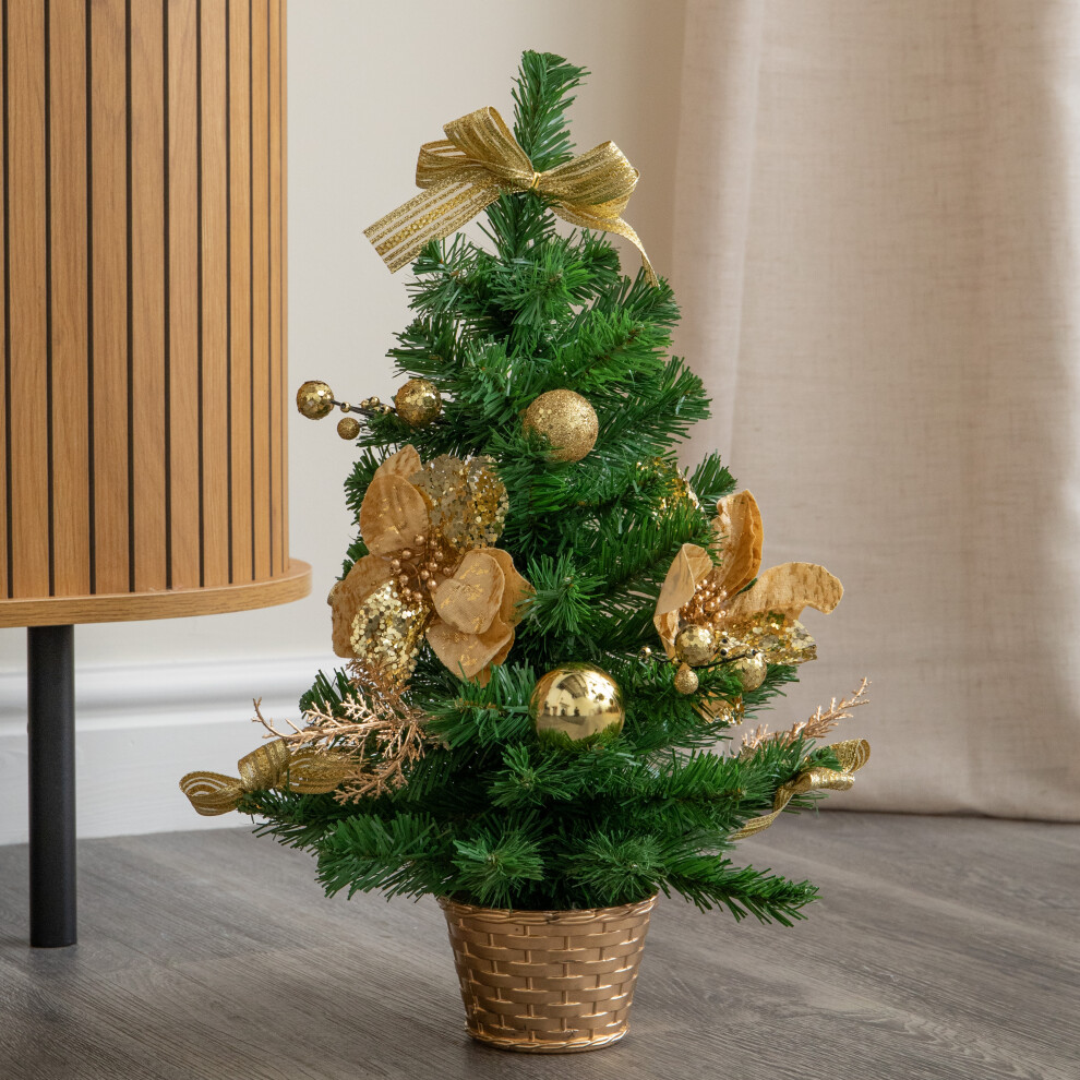 Samuel Alexander Unisex Gold 50Cm Mini Christmas Fir Tree In Plastic Pot With Decorations - Image 3