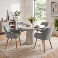 (Light Grey, Set of 4) Velvet Dining Chairs with Armrests, Wooden Legs - GOEURVANT