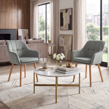 (Light Grey, Set of 2) Velvet Dining Chairs with Armrests, Wooden Legs - GOEURVANT