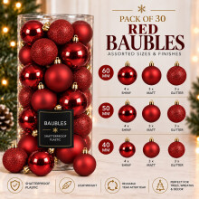 30 Red Baubles Shatterproof Christmas