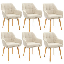 (Cream, Set of 6) Chenille Dining Chairs with Armrests, Wooden Legs - GOEURVANT