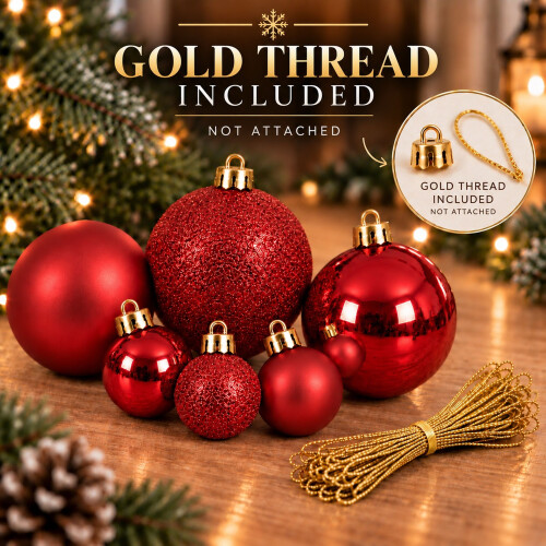 60 Red Baubles Shatterproof Christmas 2