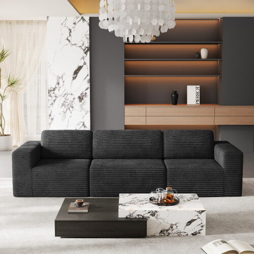 Corduroy Modular Sofa | Cloud-style Sectional 3 Seater Sofa Set Fluffy Memory Foam Cushions
