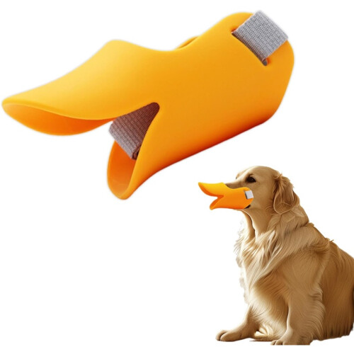 Anti-Bite Dog Muzzle – Adjustable Silicone Duckbill Muzzle for Small Dogs & Puppies (Orange, Size L)