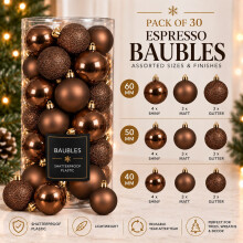 30 Espresso Brown Baubles Shatterproof Christmas