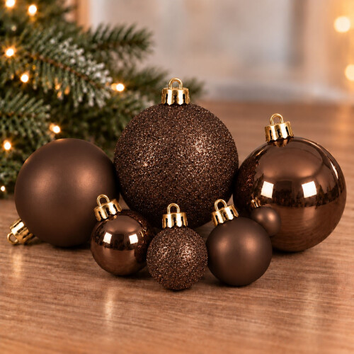30 Espresso Brown Baubles Shatterproof Christmas 1