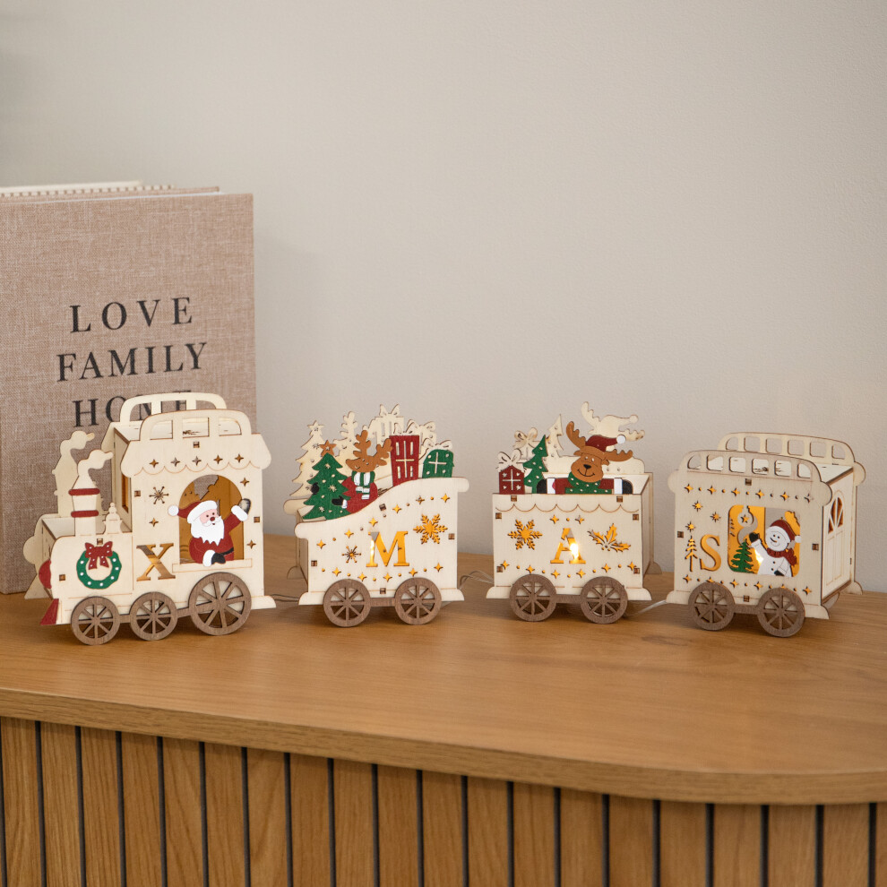 Light 38Cm Battery Powered Santa's Express Wooden Christmas Up Decoration - Image 3