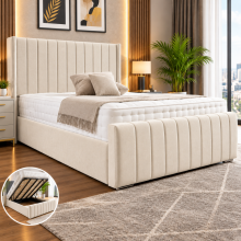 (Black (without Mattress), 6ftSuper King (with Gaslift)) Luxury Velvet Bed Frame with 54" Wingback Panel Headboard, with Mattress & Gas Lift Option