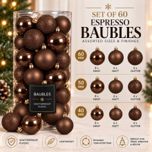 60 Espresso Brown Baubles Shatterproof Christmas