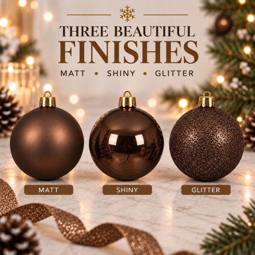 60 Espresso Brown Baubles Shatterproof Christmas 2