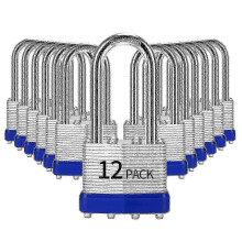 12-Pack Laminated Steel Long Shackle Padlocks Keyed Alike